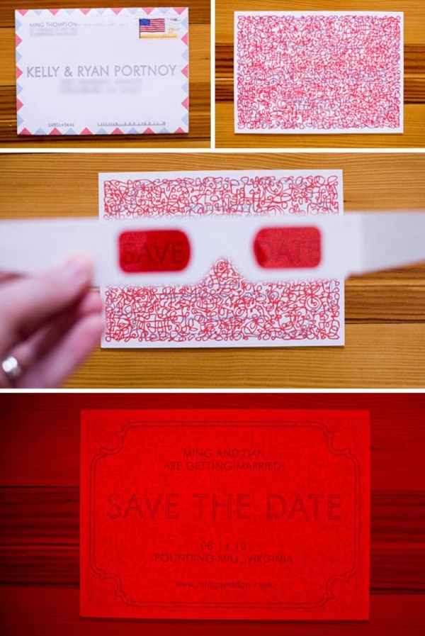 Sadece kırmızı gözlükle bakınca görülebilen davetiye. Fotoğraf filmi rulosu şeklinde davetiye. Plak şeklinde hazırlanmış davetiye. Kazı kazan şeklindeki davetiye. Bu gönder