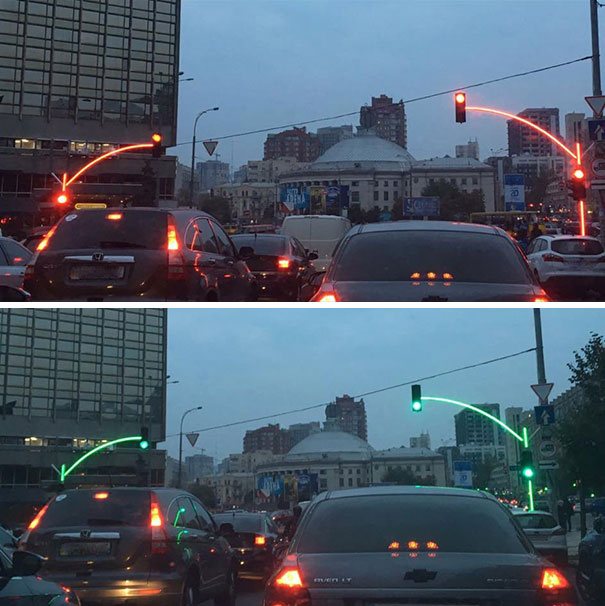 4. Trafik ışıklarının görülmeme ihtimalini ortadan kaldıran hem de oldukça estetik bir görüntü sunan trafik lambası tasarımı.