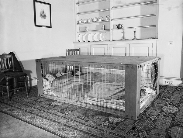 16. Olası bir bombardımanda kendilerini enkaz altında kalmaktan kurtaracak olan kafesin içinde uyuyan İngiliz çift.