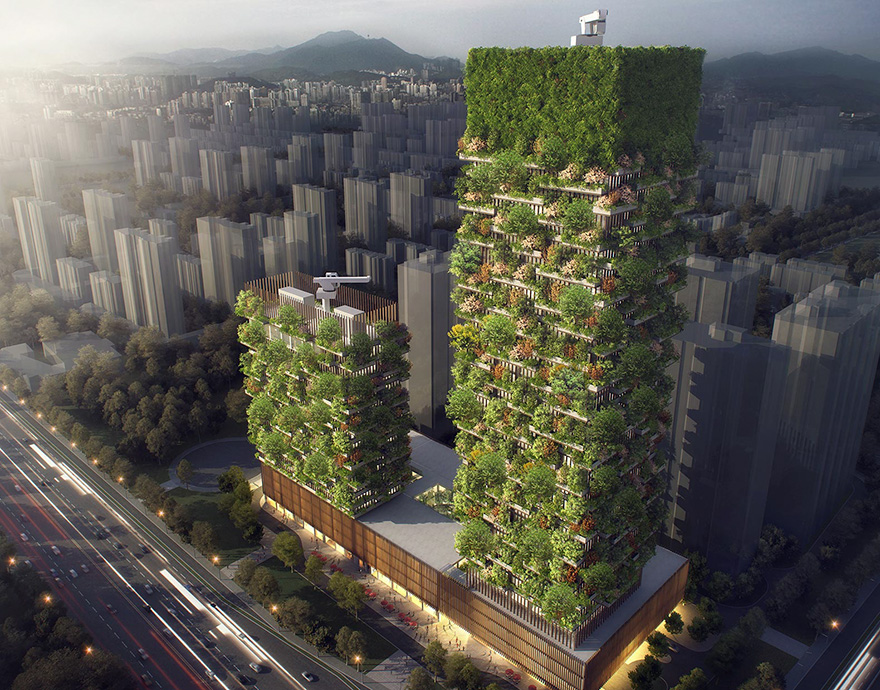 Çin'in Nankin şehrinde inşa edilmekte olan bu 'dikey ormanlar' günde 42 m3 oksijen üretecek.