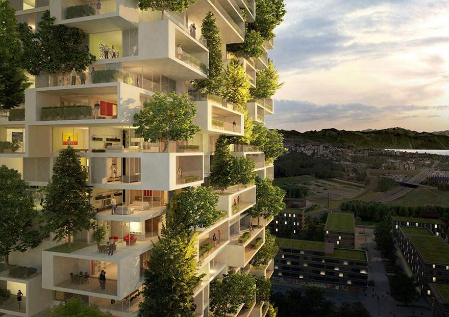 Balkonlar biyolojik çeşitliliği tekrar canlandırmak için tasarlanmış bu güzel dikey ormanların manzarasıyla süslenecek.