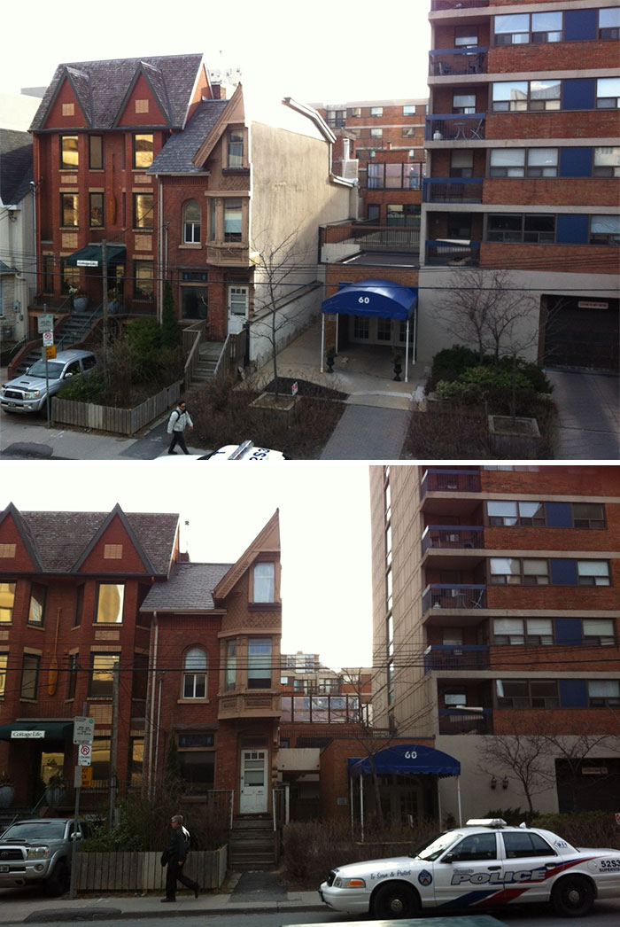 16. Toronto'da ortak bir dubleksin bir sahibi satmayı reddedince binayı böyle ikiye böldüler.